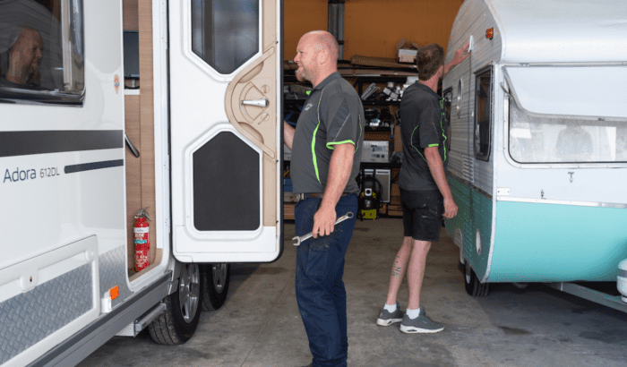 Patto's RV team checking caravans